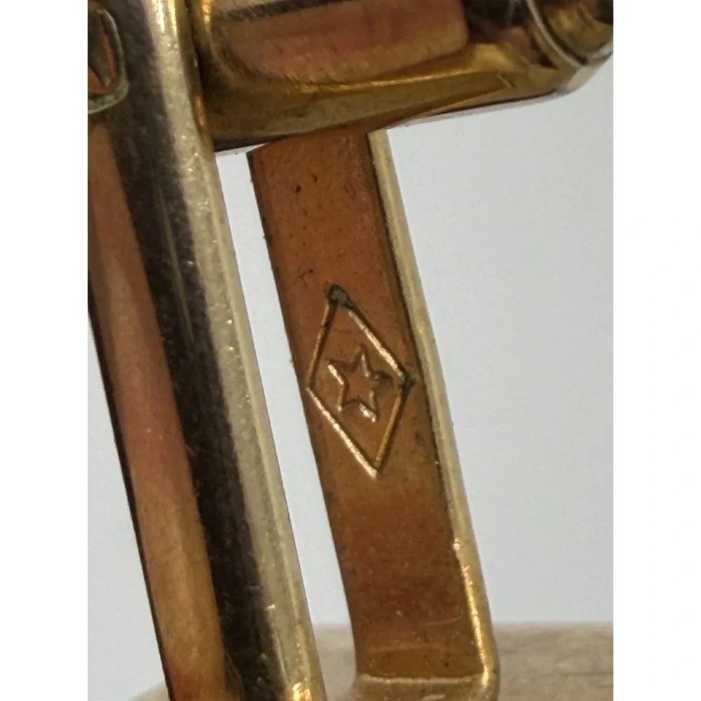 Vintage MCM Square Cufflinks fleur-de-lis Face‎ Gold Black - Diamond Star Mark